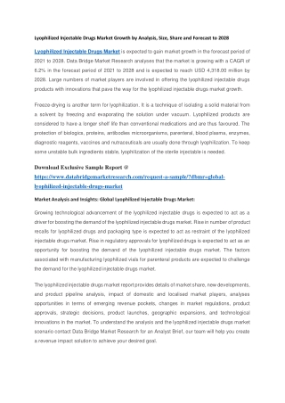 Lyophilized Injectable Drugs Market Growth by Analysis, Size, Share and Forecast to 2028