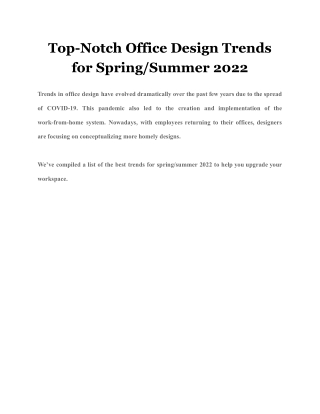Top-Notch Office Design Trends for Spring/Summer 2022