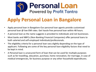 Apply Personal Loan in Bangalore