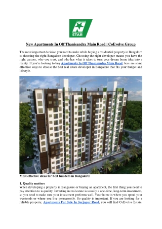 New Apartments In Off Thanisandra Main Road - CoEvolve Group