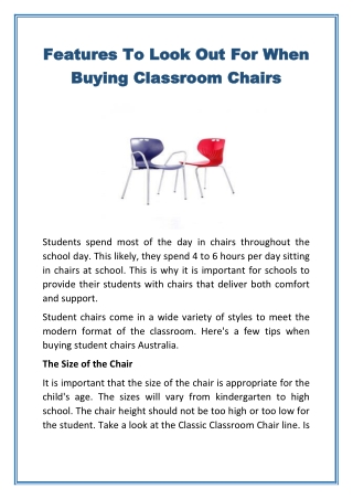Features To Look Out For When Buying Classroom Chairs