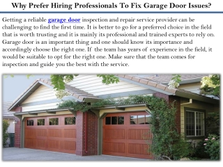 Why Prefer Hiring Professionals To Fix Garage Door Issues?