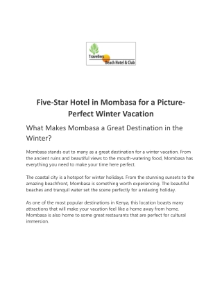 Five-Star Hotel in Mombasa for a Picture-Perfect Winter Vacation