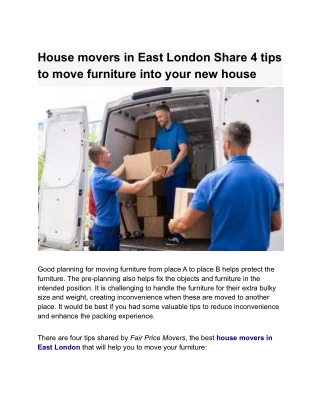 House movers in East London Share 4 tips to move furniture into your new house