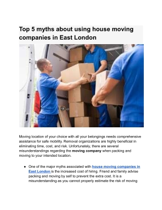 Top 5 myths about using house moving companies in East London