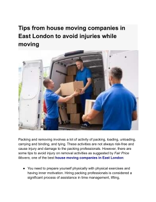 Tips from house moving companies in East London to avoid injuries while moving