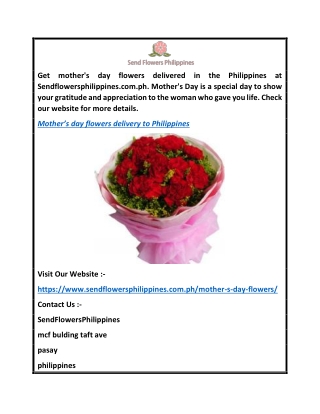 Mother’s Day Flowers Delivery to Philippines  Sendflowersphilippines.com.ph