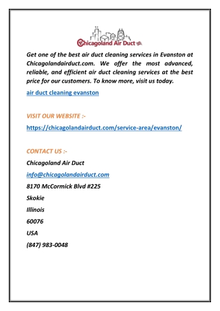 Get Air Duct Cleaning Evanston  Chicagoland Air Duct