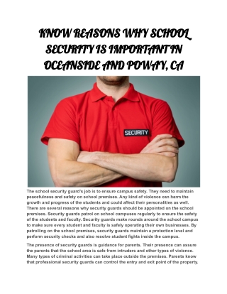 KNOW REASONS WHY SCHOOL SECURITY IS IMPORTANT IN OCEANSIDE AND POWAY, CA