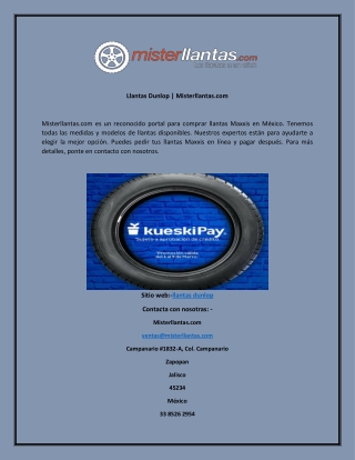 Llantas Dunlop  Misterllantas