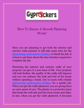 How To Ensure A Smooth Plastering Work?