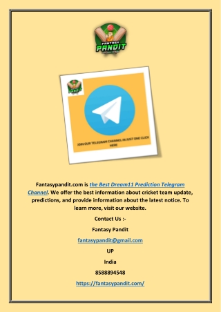 Best Dream11 Prediction Telegram Channel | Fantasypandit.com