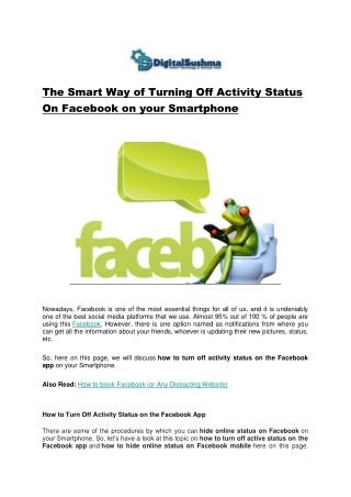 The Smart Way of Turning Off Activity Status On Facebook on your Smartphone
