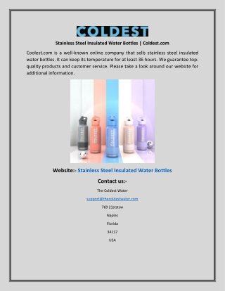 Stainless Steel Insulated Water Bottles Coldest