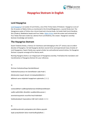 Sri Hayagriva Stotram in English