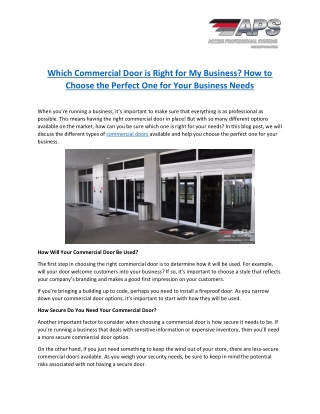 Which Commercial Door is Right for My Business. How to Choose the Perfect One for Your Business Needs