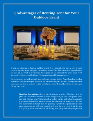4 Advantages of Renting Tent for Your Outdoor Event