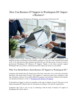 How Can Business IT Support in Washington DC Impact a Business