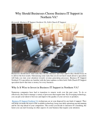 Why Should Businesses Choose Business IT Support in Northern VA