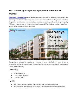 Birla Vanya Kalyan - Spacious Apartments In Suburbs Of Mumbai