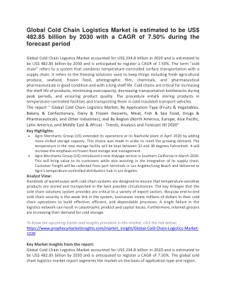 Global Cold Chain Logistics Market is estimated to be US