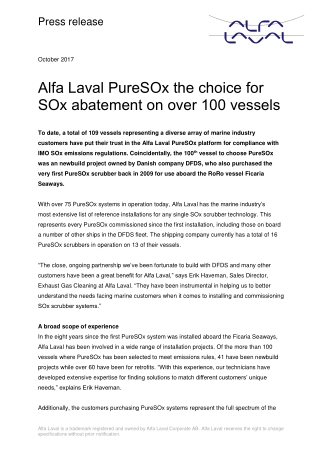 Class approvals and continued demand for the Alfa Laval PureSOx