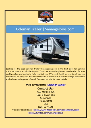 Coleman Trailer | Sanangelorvs.com