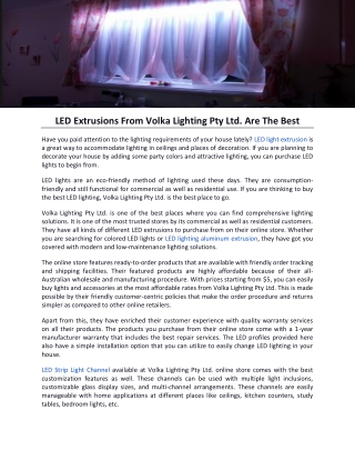 LED Extrusions From Volka Lighting Pty Ltd. Are The Best