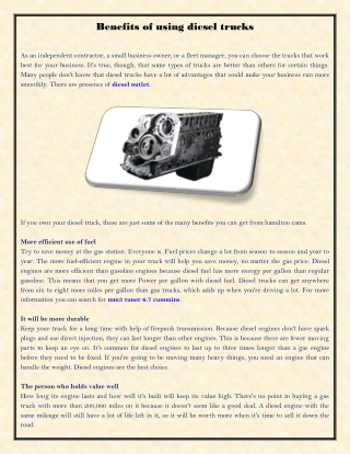 Benefits of using diesel trucks