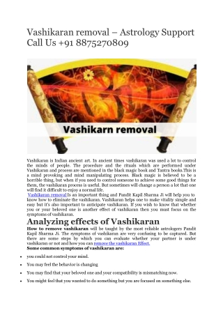 Vashikaran removal – Astrology Support Call Us  91 8875270809