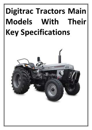 Digitrac Tractors Main Models With Their Key Specifications