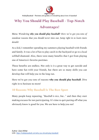 Why You Should Play Baseball