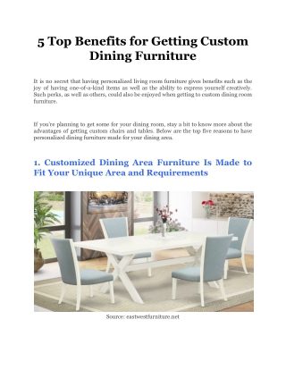 5 Top Benefits for Getting Custom Dining Furniture