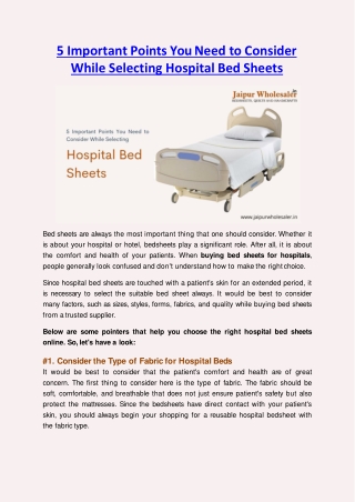 Important Points You Need to Consider While Selecting Hospital Bed Sheets