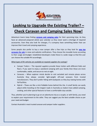 Looking to Upgrade the Existing Trailer? – Check Caravan and Camping Sales Now!