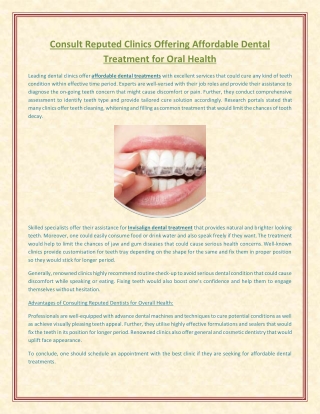 Consult Reputed Clinics Offering Affordable Dental Treatment for Oral Health