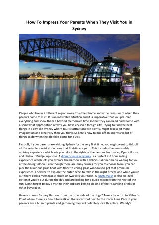 How To Impress Your Parents When They Visit You in Sydney