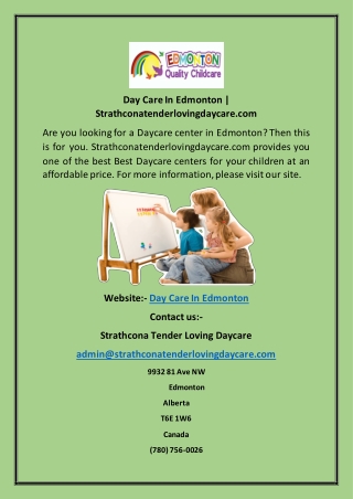 Day Care In Edmonton | Strathconatenderlovingdaycare.com