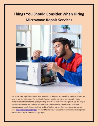 Microwave Repair Services