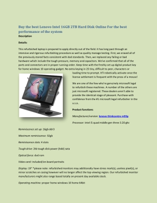 Buy the best Lenovo Intel 16GB 2TB Hard Disk Online (1-3-2022)