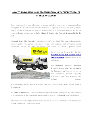 HOW TO FIND PREMIUM ULTRATECH READY MIX CONCRETE DEALER IN BHUBANESWAR?