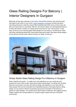 Glass Railing Designs For Balcony | Interior Designers In Gurgaon