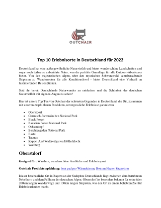 Top 10 Erlebnisorte in Deutschland für 2022