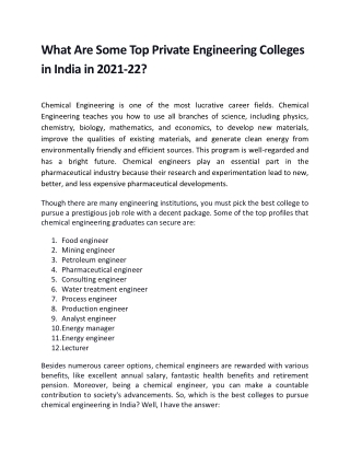 What Are Some Top Private Engineering Colleges in India in 2021-22?