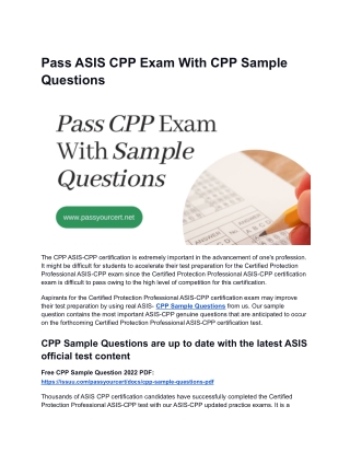 Pass ASIS CPP Exam With CPP Sample Questions