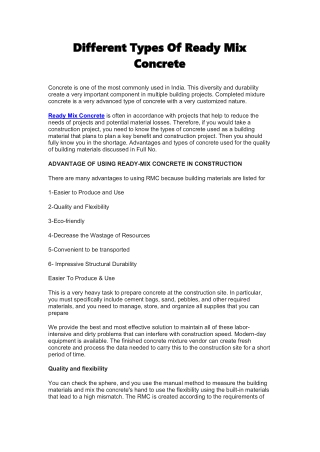 Different Types Of Ready Mix Concrete