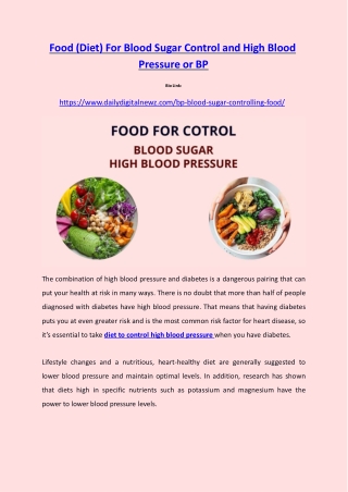 BP Blood Sugar Controlling Food