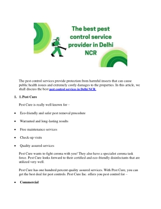 The best pest control service provider in Delhi NCR