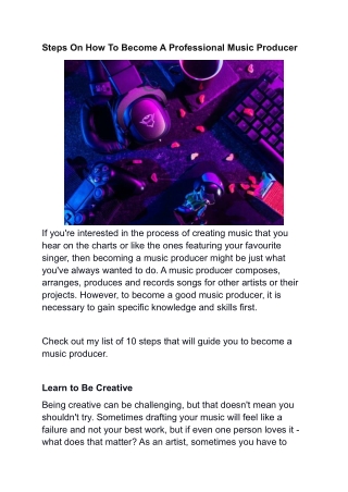Steps On How To Become A Professional Music Producer
