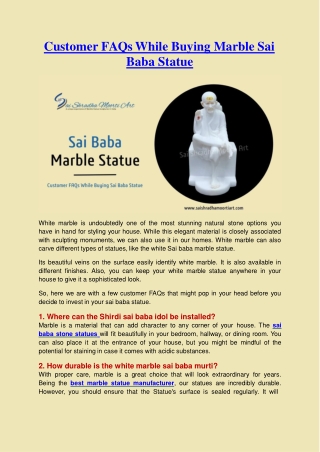 Customer FAQs While Buying Marble Sai Baba Statue